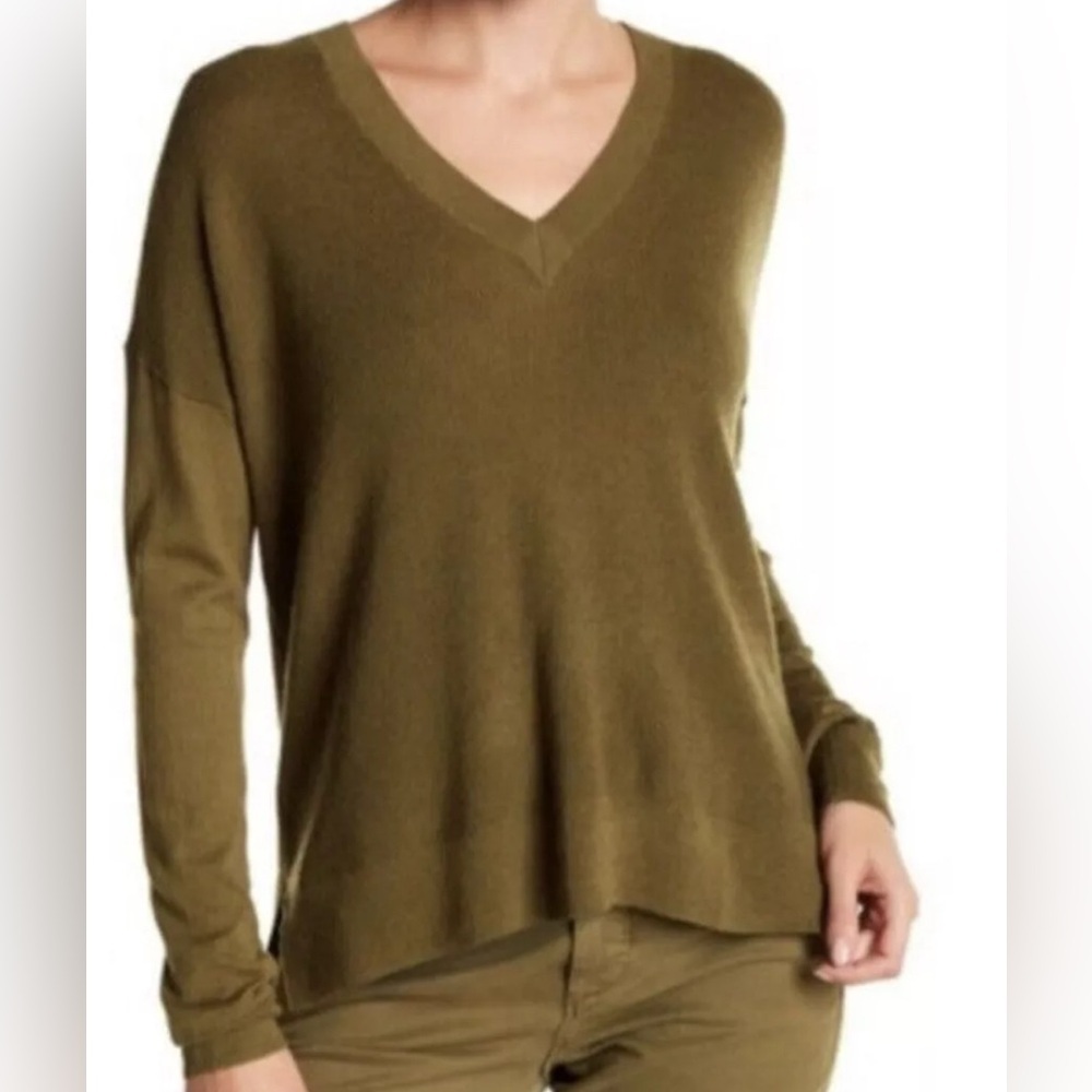 J. CREW OLIVE GREEN RIBBED V-NECK LONG SLEEVE PULLOVER SWEATER WOMENS SZ XS